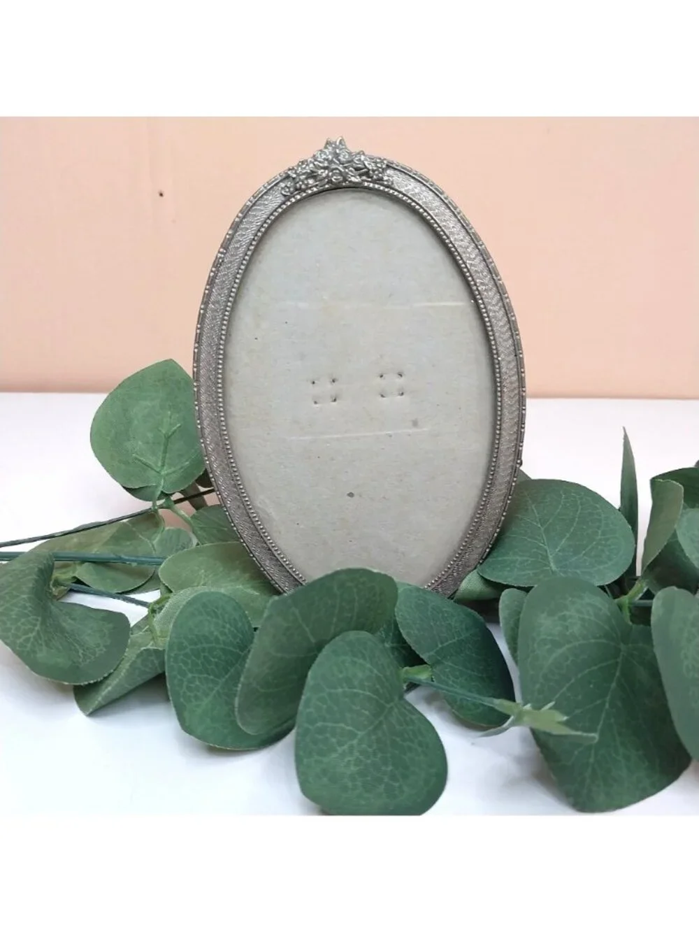 Vintage Oval Metal Picture Frame Ornate Roses Accent 5x3.5 Inches